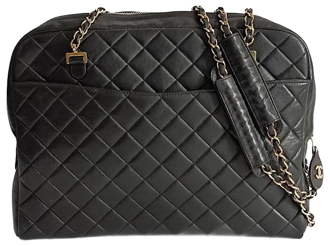 Chanel borsa a spalla Grand Shopping in pelle matelassè nera Black Leather  ref.1320661