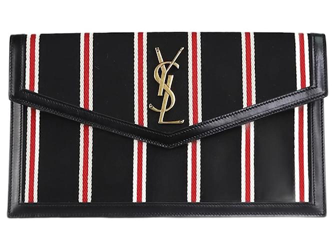 Saint Laurent Pochette rayée Uptown noire et rouge Toile  ref.1320669