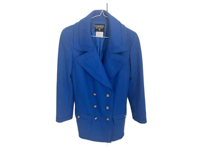 Cambon Chanel Colección de pasarela de 1996, chaqueta con botones Gripoix número 14. Azul Lana  ref.1320697