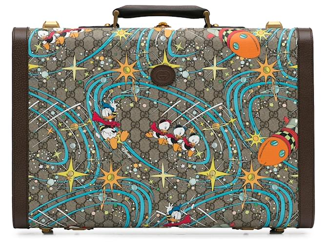 Gucci Brown x Disney Medium GG Supreme Donald Duck Savoy Suitcase Beige Cloth Cloth  ref.1320698
