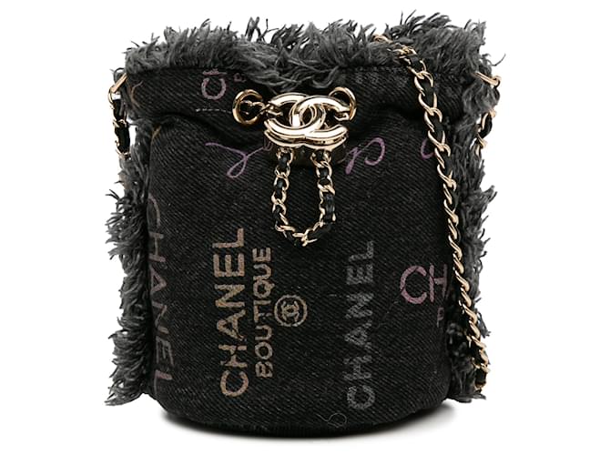 Balde Chanel Mini Denim Preto Mood com Corrente John Pano  ref.1320715