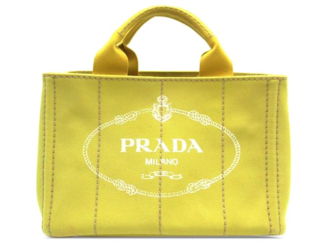 Tote Gelbe Tragetasche „Canapa“ mit Logo von Prada Leinwand Tuch  ref.1320745