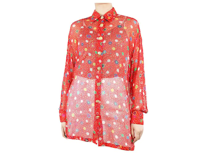 Versace Red button-up net shirt - size UK 6 Cotton  ref.1320781