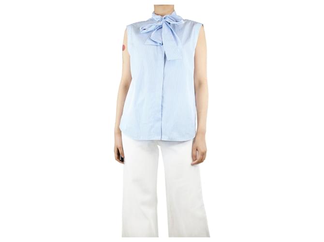 Autre Marque Camisa azul sin mangas a rayas con lazo - talla UK 12 Algodón  ref.1320782