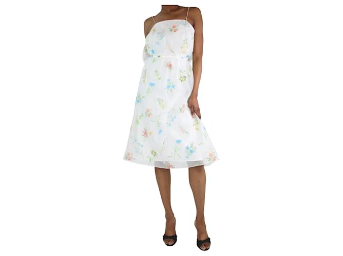 Autre Marque White floral printed midi strap dress - size UK 6 Polyester  ref.1320788