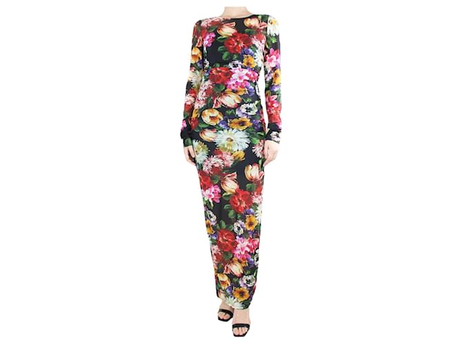 Dolce & Gabbana Vestido largo de malla con estampado floral multicolor - talla UK 10  ref.1320791