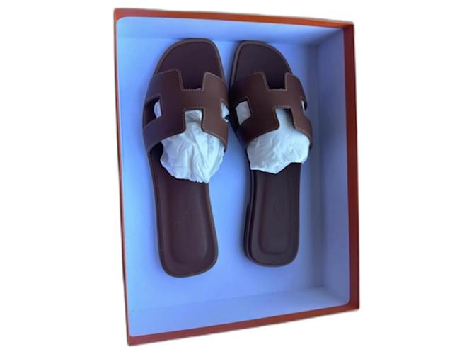 Hermès Oran sandal 37,5 Brown Leather  ref.1320799
