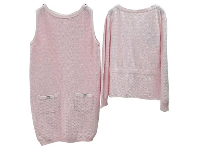 Conjunto de vestido cardigã de algodão rosa CHANEL 2014  ref.1320803