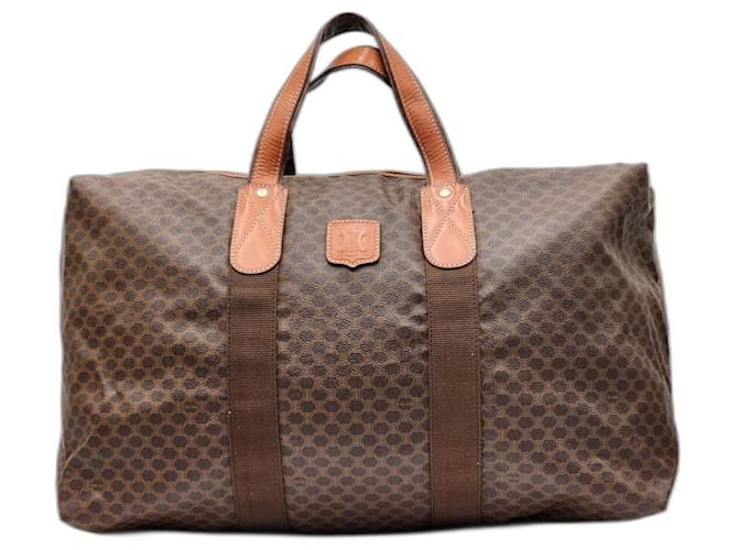 Luggage Céline Celine braune Leinwand-Leder-Duffel-Reisetasche Boston Bag  ref.1320807