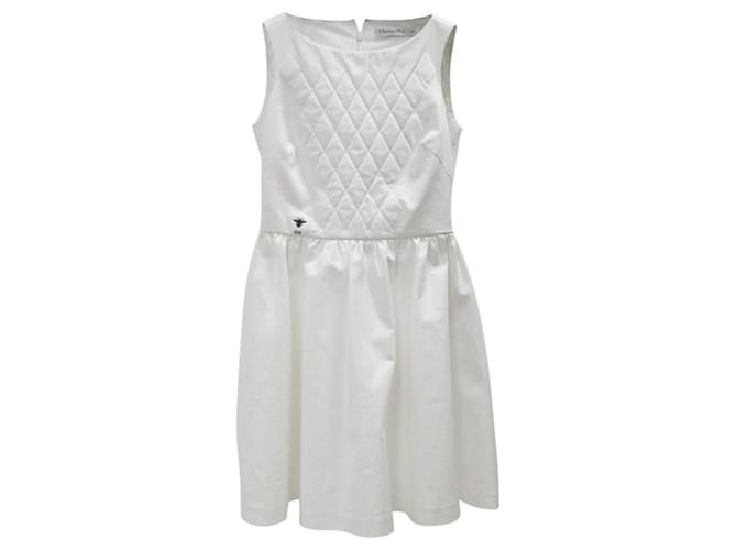 CHRISTIAN DIOR SS17 Fencing Diamond Stitch Bee Embroidery Dress White Cotton  ref.1320808