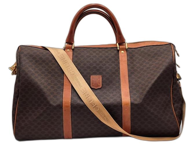 Luggage Céline Celine braune Leinwand-Leder-Duffel-Reisetasche Boston Bag  ref.1320810