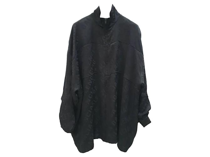Balenciaga Schwarzes Logo-Print Seiden Langarm-Top Bluse Weste Jacke  ref.1320811