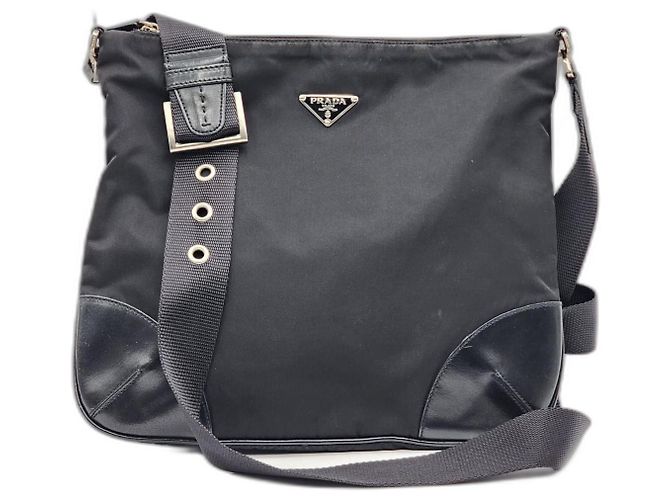 Bolsa transversal de nylon preto e couro Prada Tessuto