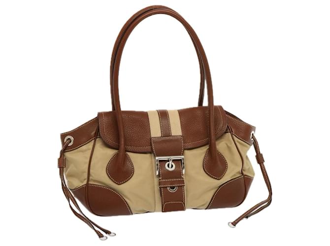 PRADA Shoulder Bag Nylon Leather Beige Brown Auth fm3273  ref.1320856