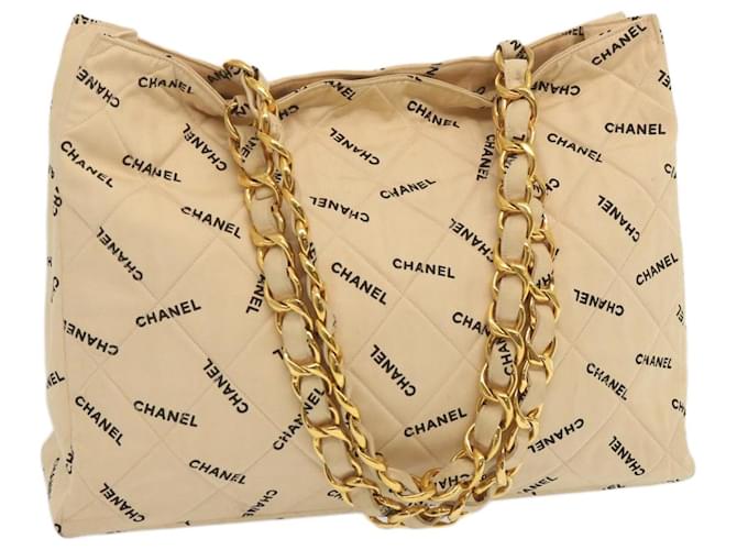 CHANEL Chain Tote Bag Canvas Beige CC Auth 69057A Cloth  ref.1320866