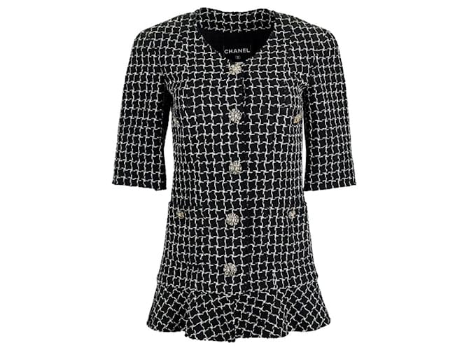 Chanel Giacca in tweed nero con bottoni CC Jewel Gripoix.  ref.1320981