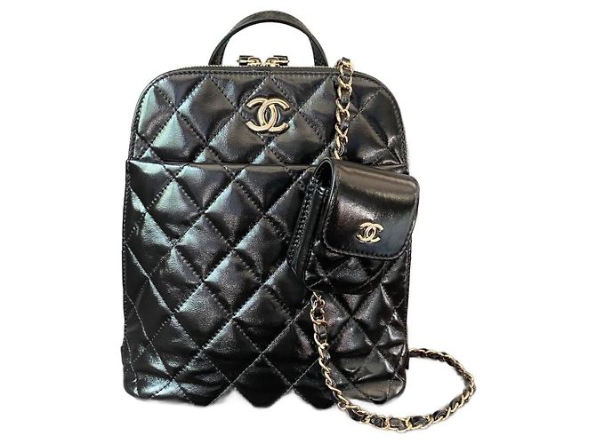 Chanel My Pocket Rucksack Schwarzes Gestepptes Glattleder
