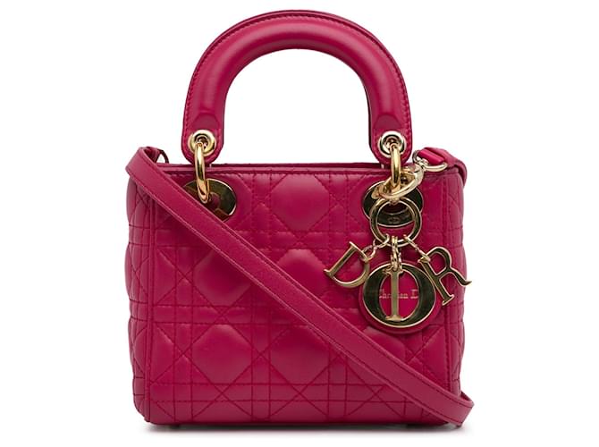 Lady Dior DIOR HandbagsLeather Pink  ref.1321013