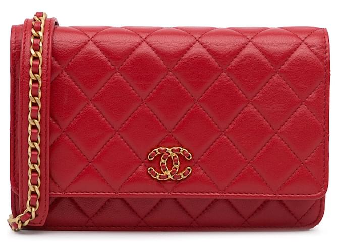 Wallet On Chain CHANEL HandbagsLeather Red  ref.1321019