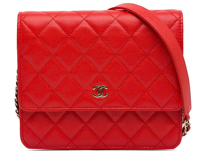 Wallet On Chain CHANEL Sacs à mainCuir Rouge  ref.1321029