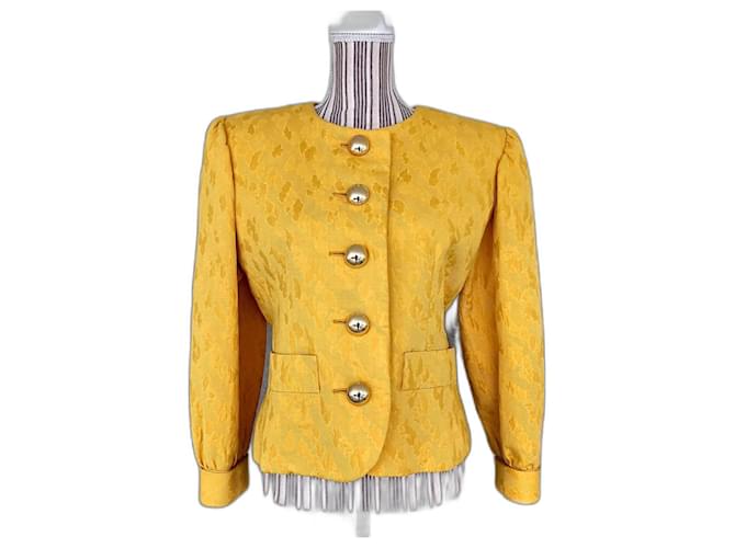 Vintage Yves Saint Laurent Rive Gauche blazer from Spring Summer 1989 with balloon sleeves. Yellow Cotton  ref.1321062