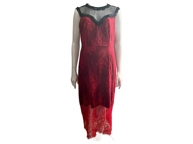 Diane Von Furstenberg DvF red and black beaded lace dress  ref.1321072