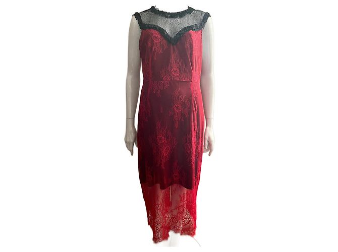 Diane Von Furstenberg DvF rotes und schwarzes Perlen-Spitzenkleid