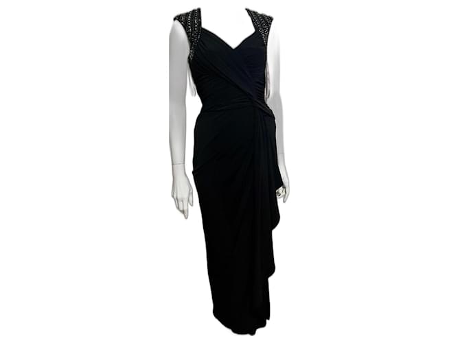 Jenny Packham Black evening gown from jersey with embellished shoulders Polyester Elastane  ref.1321078