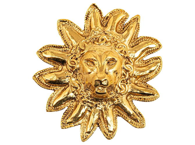 Broche de cabeça de leão de ouro Chanel Dourado Metal  ref.1321103