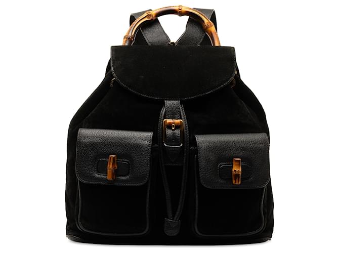 Gucci Black Bamboo Suede Backpack Leather  ref.1321115