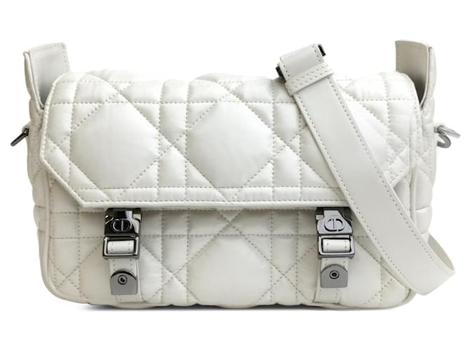 Dior White Small Macrocannage Diorcamp Bag Leather Pony-style calfskin  ref.1321116