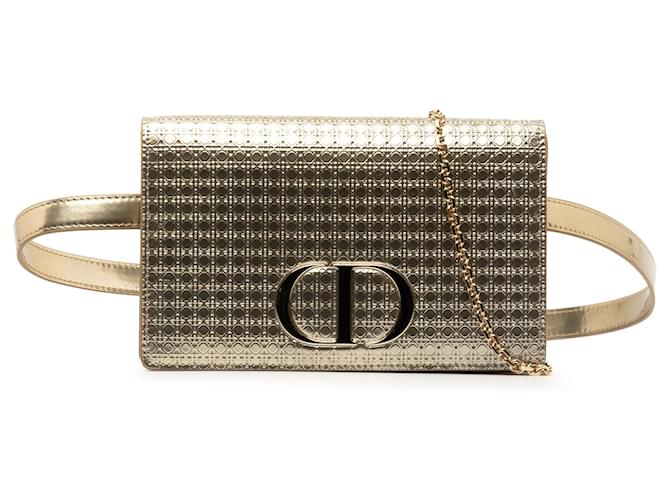 Dior Gold Metallic Patent Microcannage 30 Montaigne 2-in-1 Pouch Golden Leather Patent leather  ref.1321149