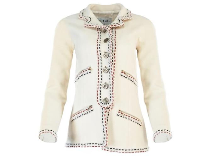 Chanel Veste en tweed écru à boutons CC  ref.1321152