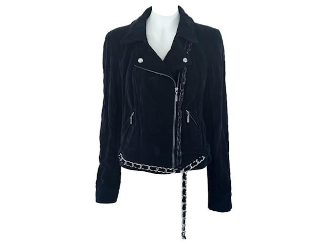 Chanel New Rarest Chain Trim Velvet Biker Jacket Black  ref.1321153