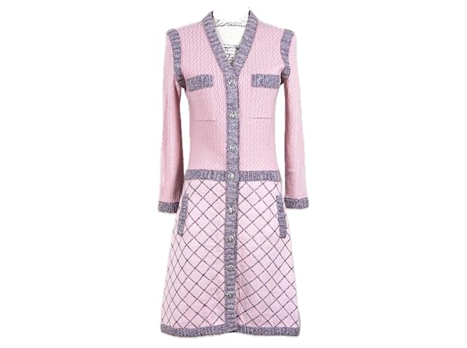 Chanel Iconic Coco Brasserie Icon Quilted Jacket Dress Pink Silk  ref.1321156