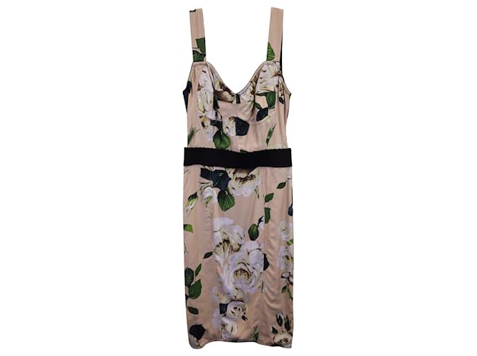 Dolce & Gabbana Floral-Print Bustier Dress in Cream Cotton White  ref.1321166