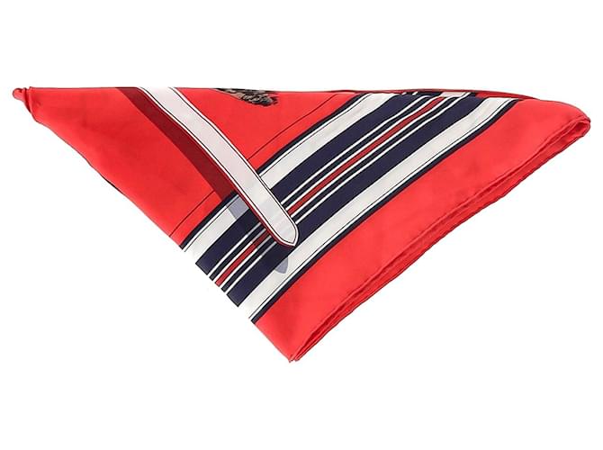 Hermès Lenço triangular estampado Hermes em seda vermelha Vermelho  ref.1321168