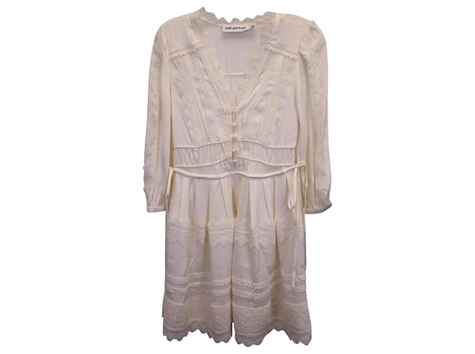 Self portrait Self-Portrait Lace-Trimmed Mini Dress in White Polyester Viscose  ref.1321185