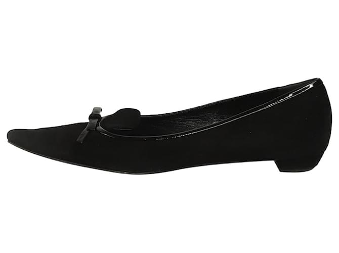 Prada Black suede pointed toe flats with patent bow - size EU 40  ref.1321212
