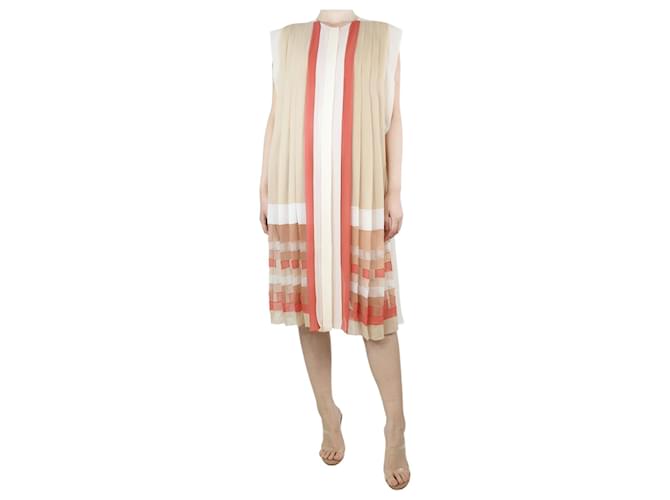 Chloé Beige sleeveless pleated dress - size UK 8 Silk  ref.1321219