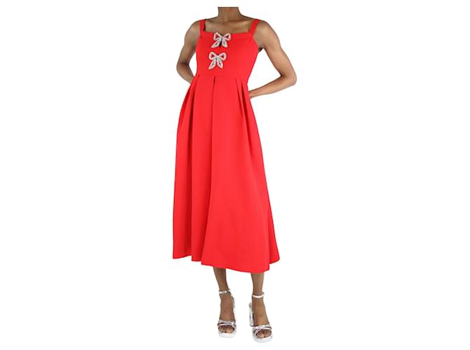 Self portrait Red crepe bow midi dress - size UK 8 Polyester  ref.1321228