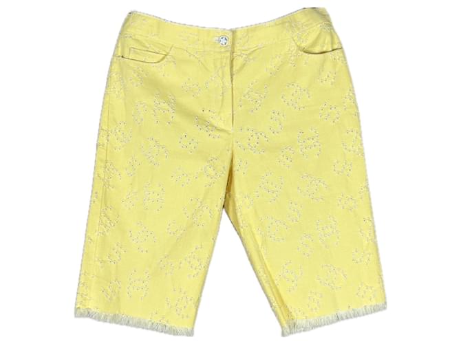 Chanel CC Logo No 5 Denim Shorts Yellow Cotton  ref.1321250