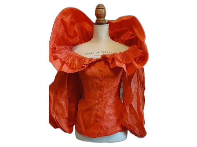 Christian Lacroix Haute couture blouse Orange Silk  ref.1321255