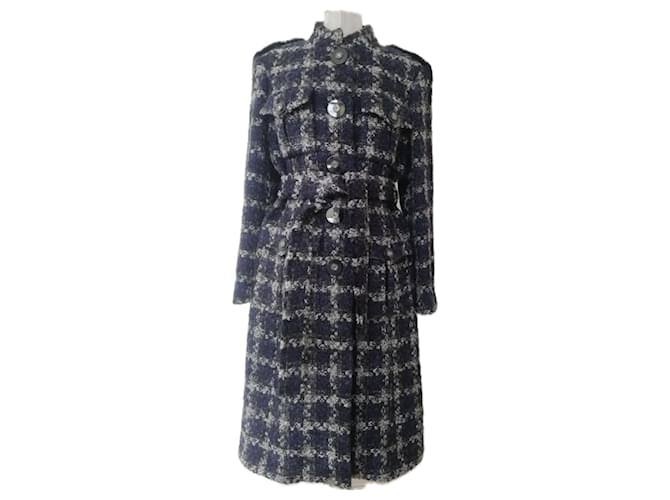 Chanel 11K$ Paris / Cosmopolite Belted Tweed Coat Navy blue  ref.1321256