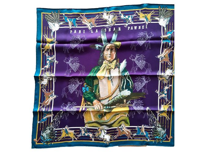 Sciarpa Hermès Pani La Shar Pawnee in seta 70x70 cm Multicolore