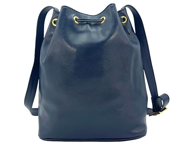 Bolsa de ombro vintage de couro MCM com cordão, azul escuro.  ref.1321271