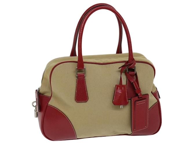 PRADA Hand Bag Canvas Beige Red Auth ep3816 Cloth  ref.1321297