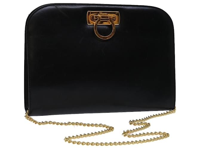 Salvatore Ferragamo Gancini Chain Shoulder Bag Leather Black Auth ki4289  ref.1321306