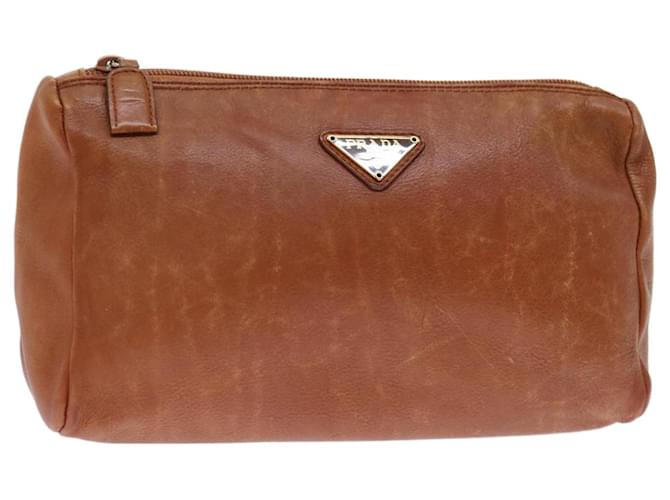 PRADA Pouch Leather Brown Auth bs12821  ref.1321379