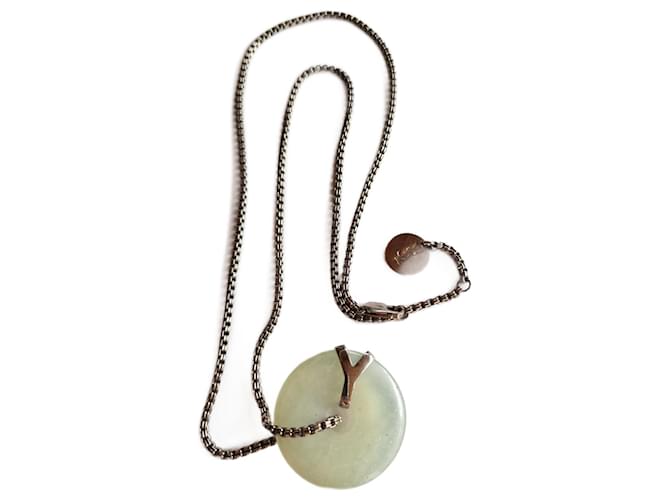 Yves Saint Laurent YSL Rive Gauche necklace with precious stone Silvery Light green Metal  ref.1321419